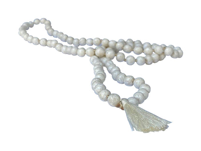 White Jasper Mala Short Tassel-2