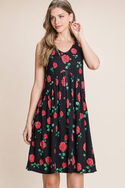 BOMBOM Floral Ruched Tank Dress-3