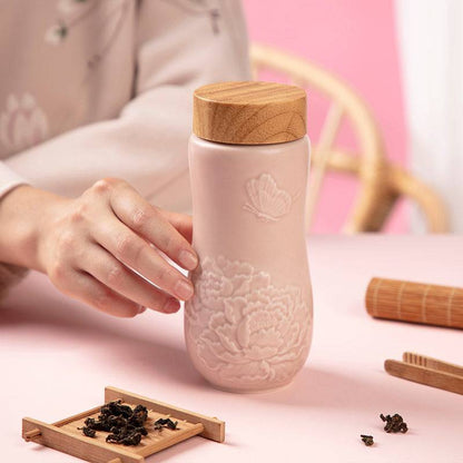 Golden Age Peony Ceramic Tea Tumbler