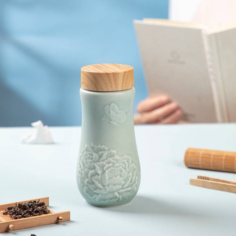 Golden Age Peony Ceramic Tea Tumbler