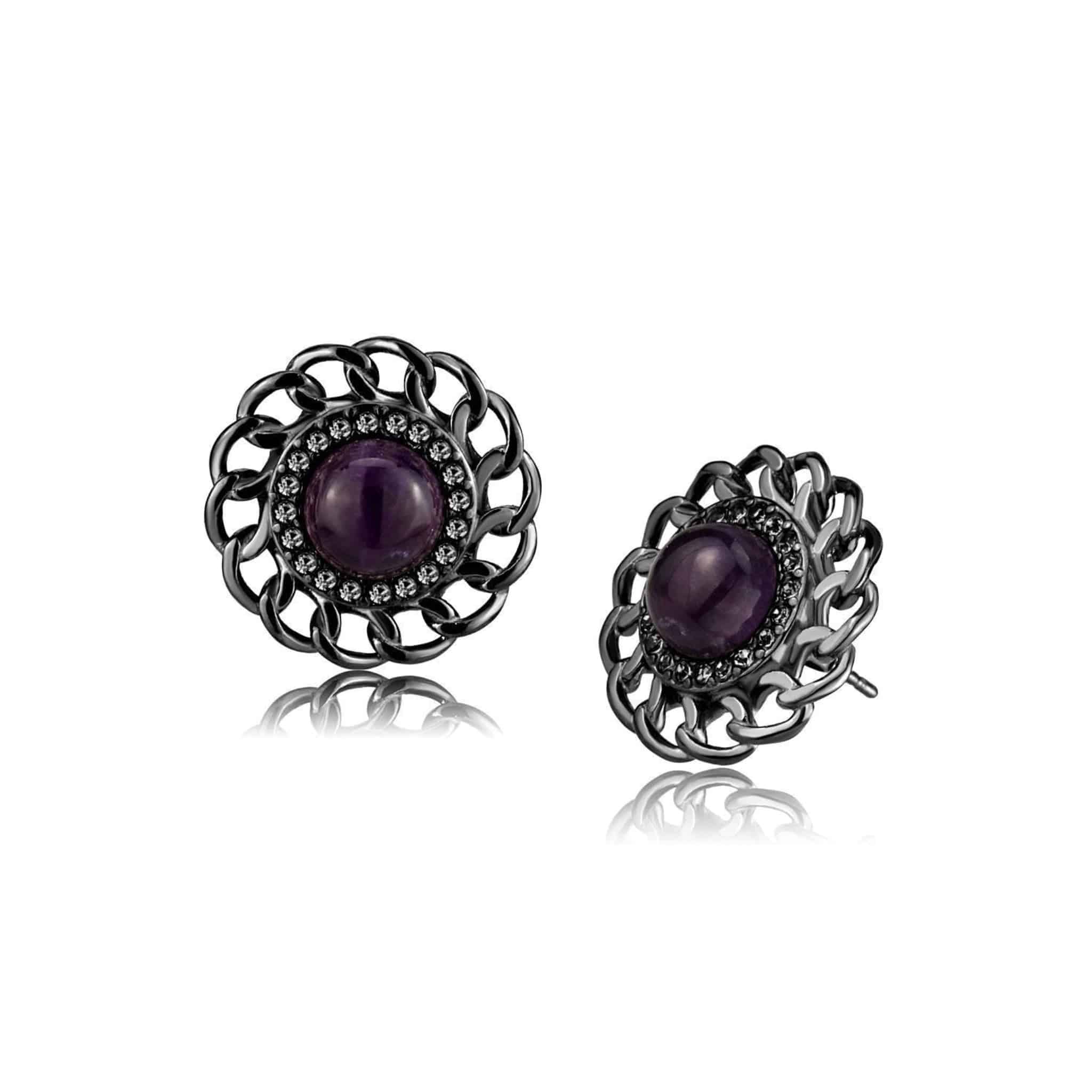 Amethyst Earrings | Light Black Stainless Steel with Semi-Precious Crystal