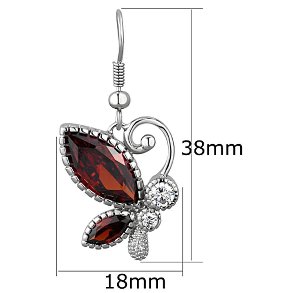 Butterfly Earrings | Rhodium Brass with AAA Grade CZ in Garnet