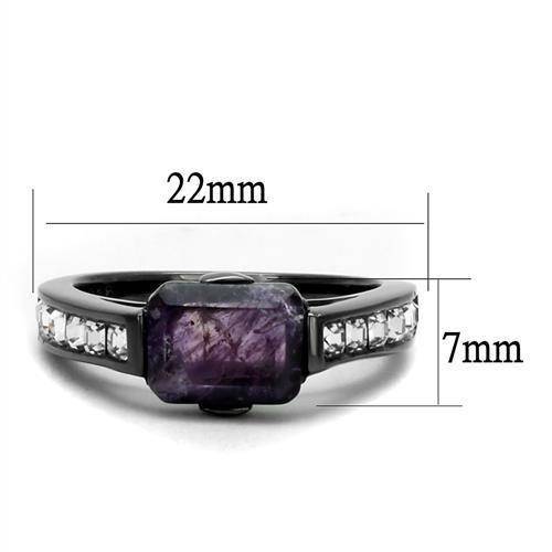 Amethyst Ring | Light Black Stainless Steel with Precious Stone