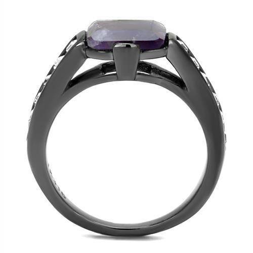 Amethyst Ring | Light Black Stainless Steel with Precious Stone