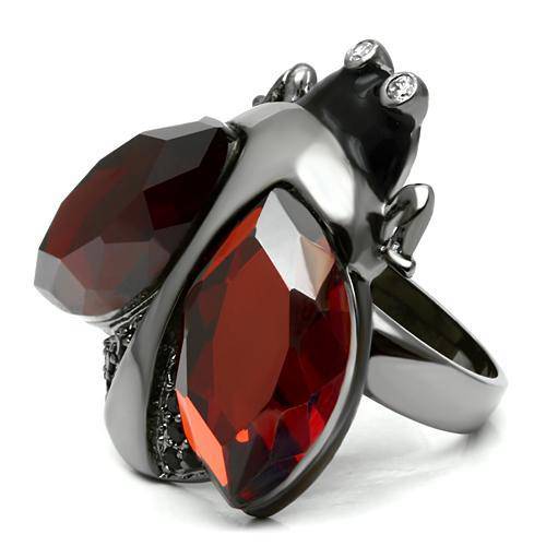 Ladybug Ring | Ruthenium Brass &amp; CZ in Garnet