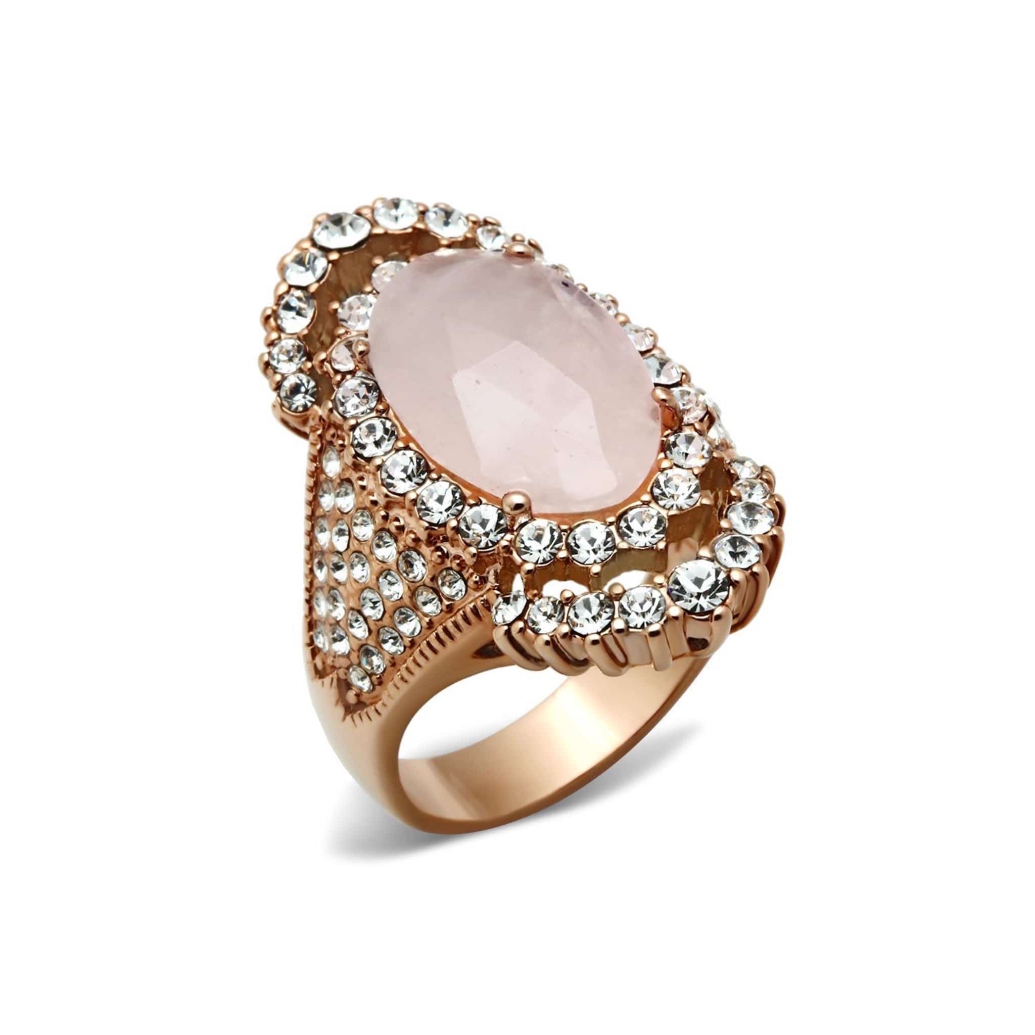 Rose Quartz Ring | Dazzling  Rose Gold-Plated Brass with Precious Crystal &amp; CZ