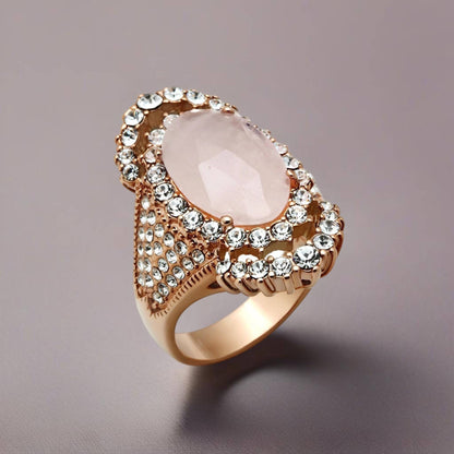 Rose Quartz Ring | Dazzling  Rose Gold-Plated Brass with Precious Crystal &amp; CZ