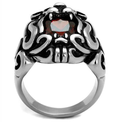 Lion Ring | Stainless Steel with CZ in Garnet