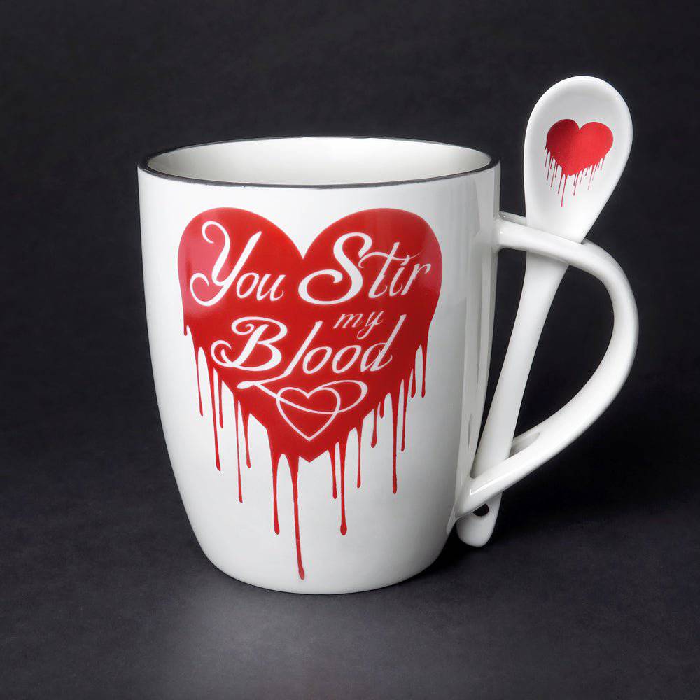 You Stir My Blood Mug Tea Cup and Spoon