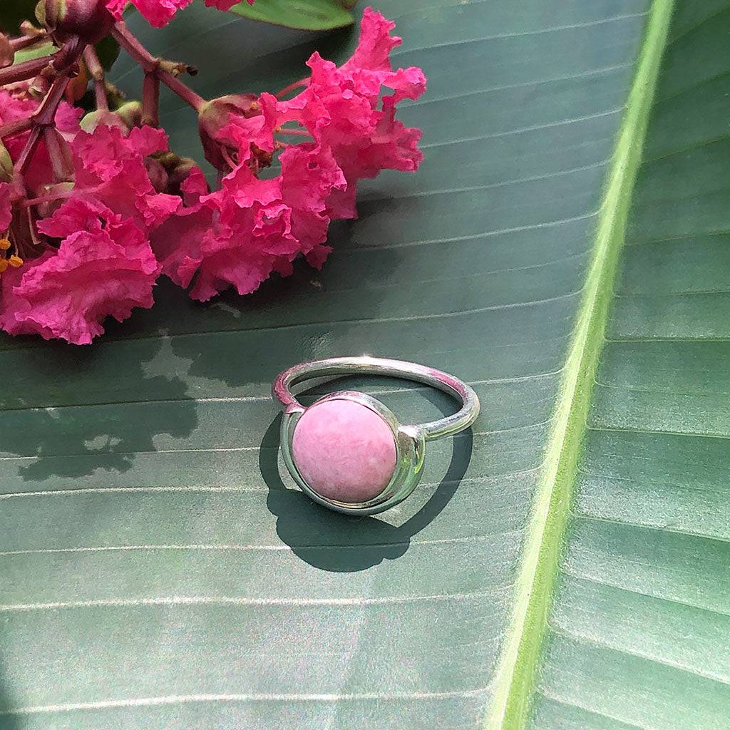 Pink Moon Ring | Size 7 | Rhodochrosite &amp; Sterling Silver | Handmade in Peru