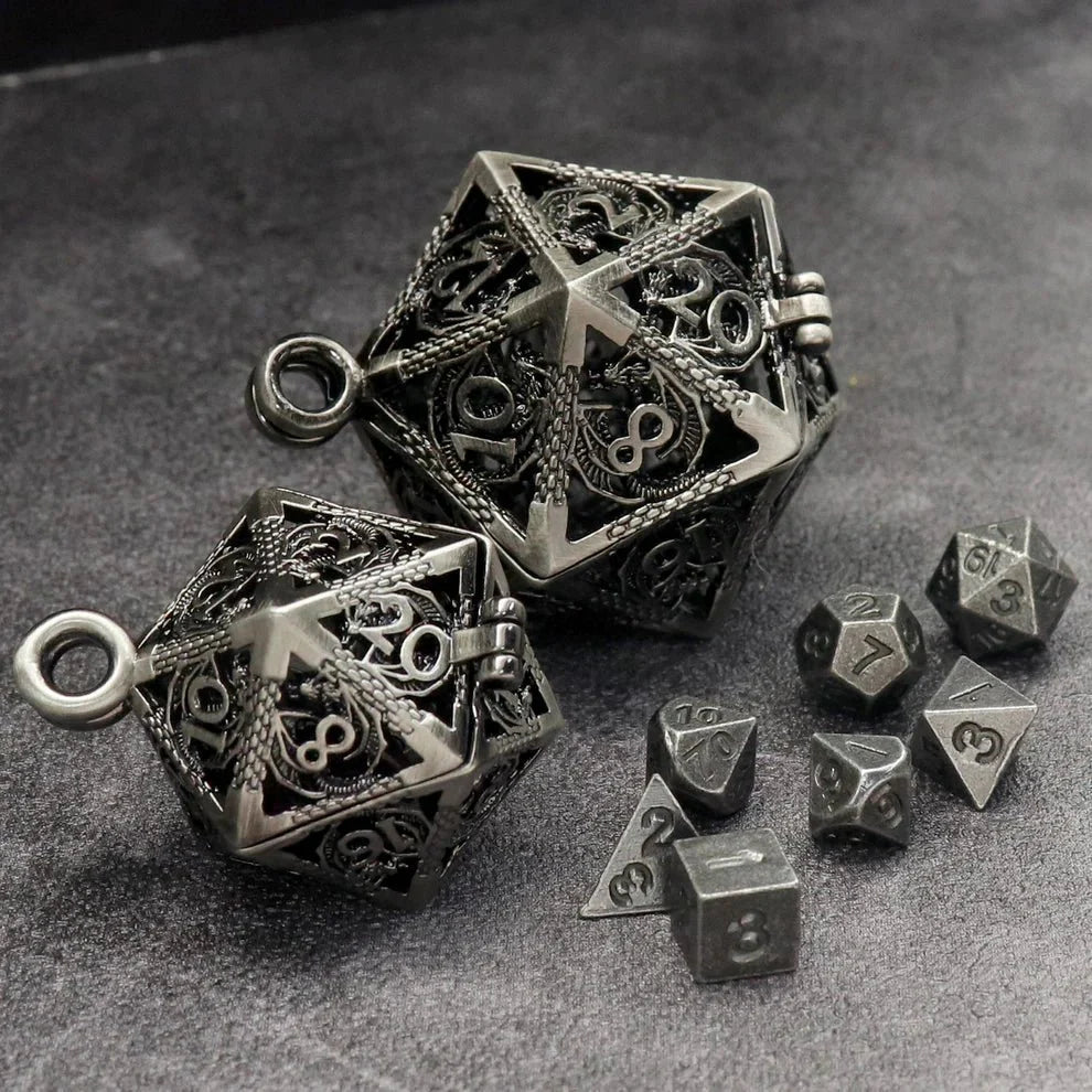 Antique Iron Mini Dice &amp; Black Gold Dice Cage Set-1