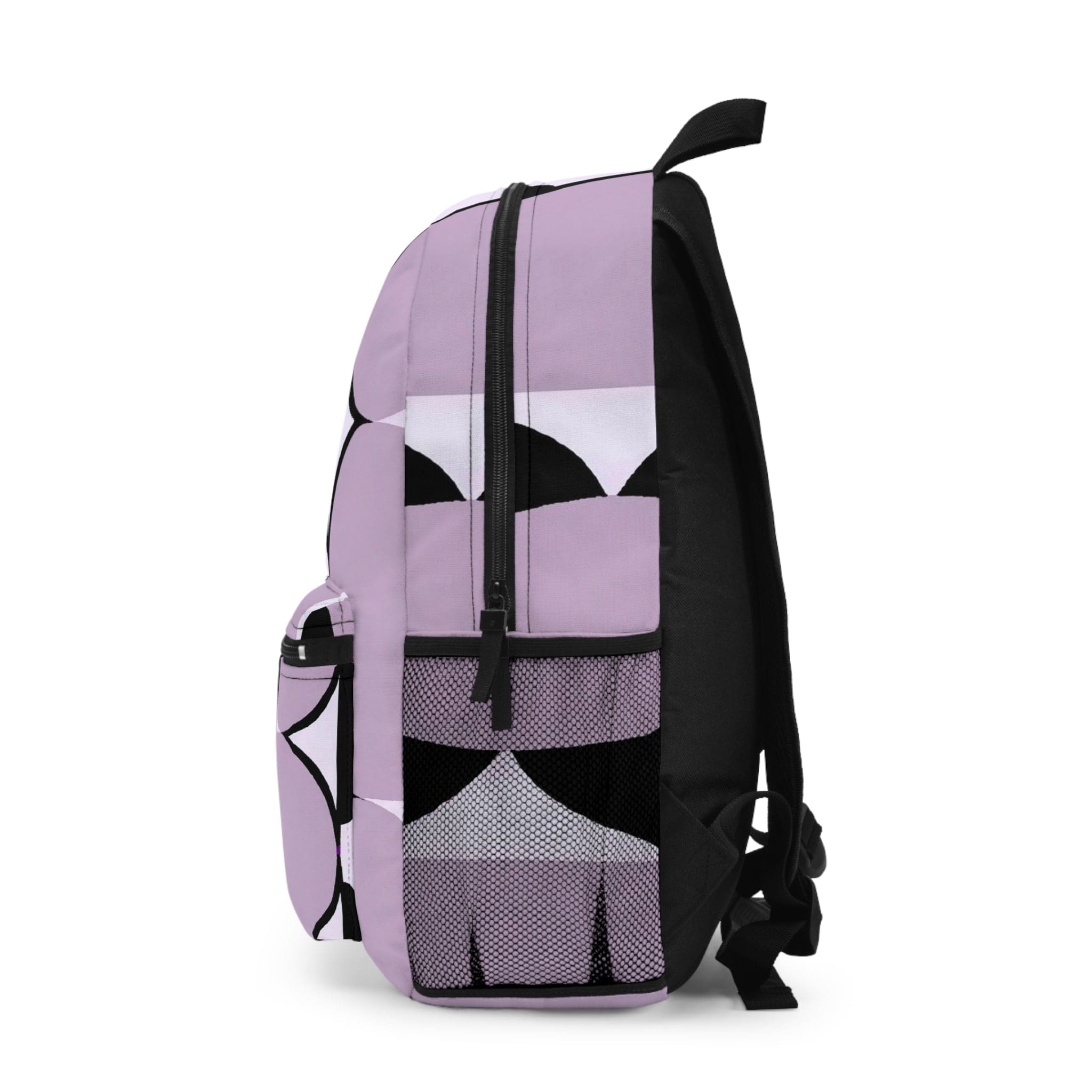 Backpack - Large Water-resistant Bag, Geometric Lavender And Black Pattern-2