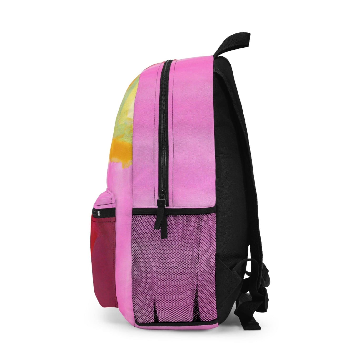 Backpack - Large Water-resistant Bag, Pink Mauve Red Geometric Pattern-2