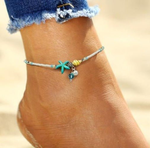 Beach Beaded Starfish Anklet Ankle Bracelet-0