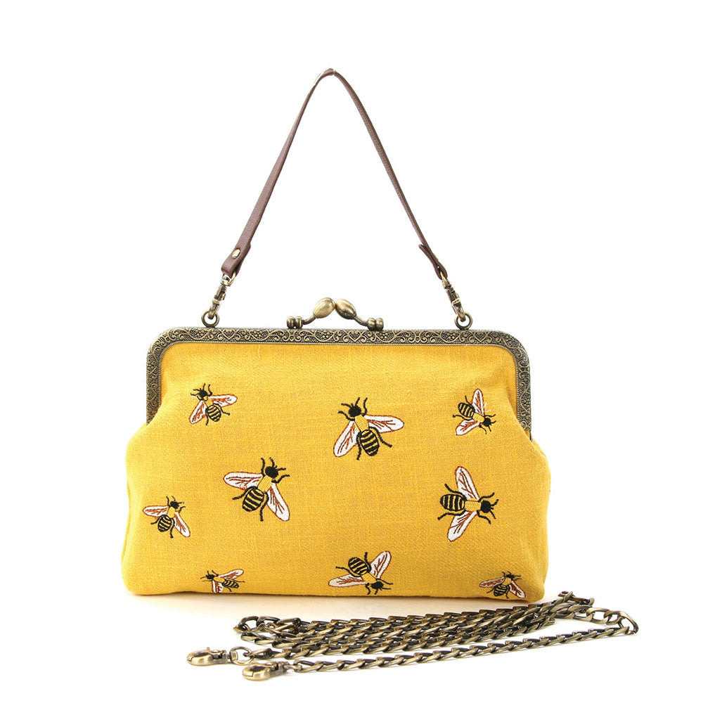 Bees Vintage Kisslock Handbag : Yellow-0