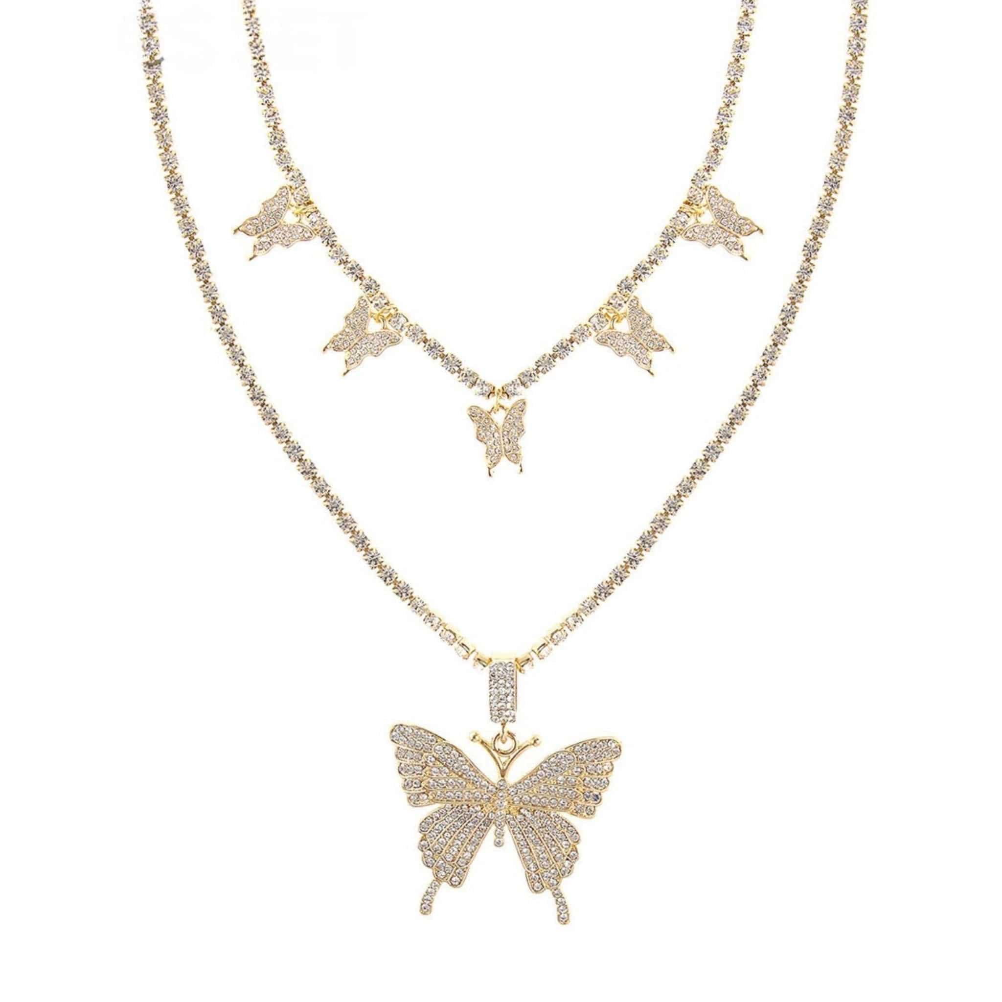 Rhinestone Butterfly Necklaces | Set of 2 | Lead and Nickel Complaint