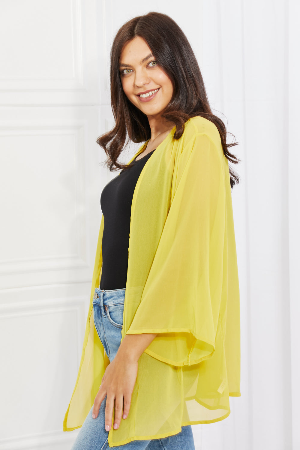 Melody Just Breathe Full Size Chiffon Kimono in Yellow-2