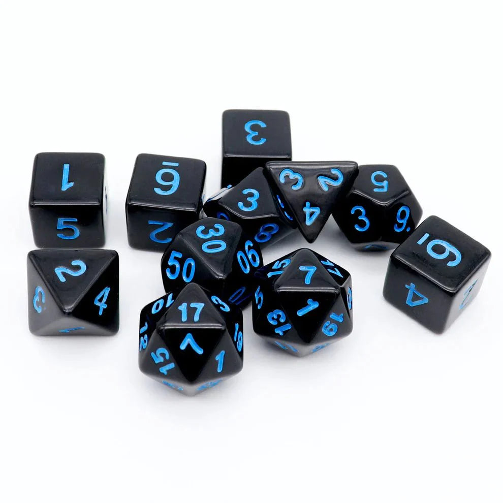 Black Dice with Blue Numbers, 11-Piece Set - HartCentered