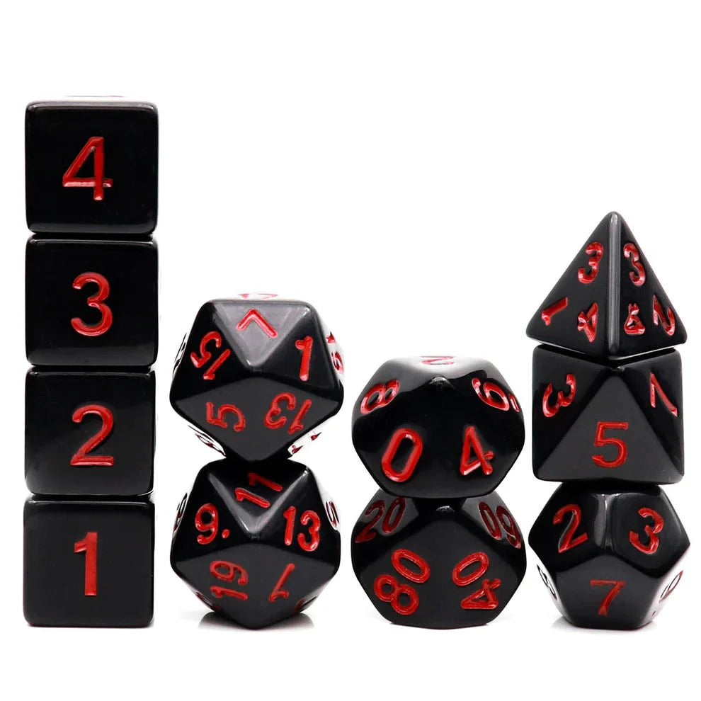 Black Dice with Red Numbers, 11-Piece Set - HartCentered