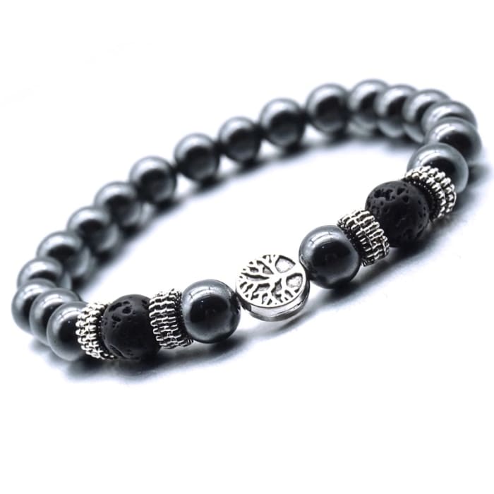 Black | Tree of Life | Lava Stone | Metal Bracelet - HartCentered