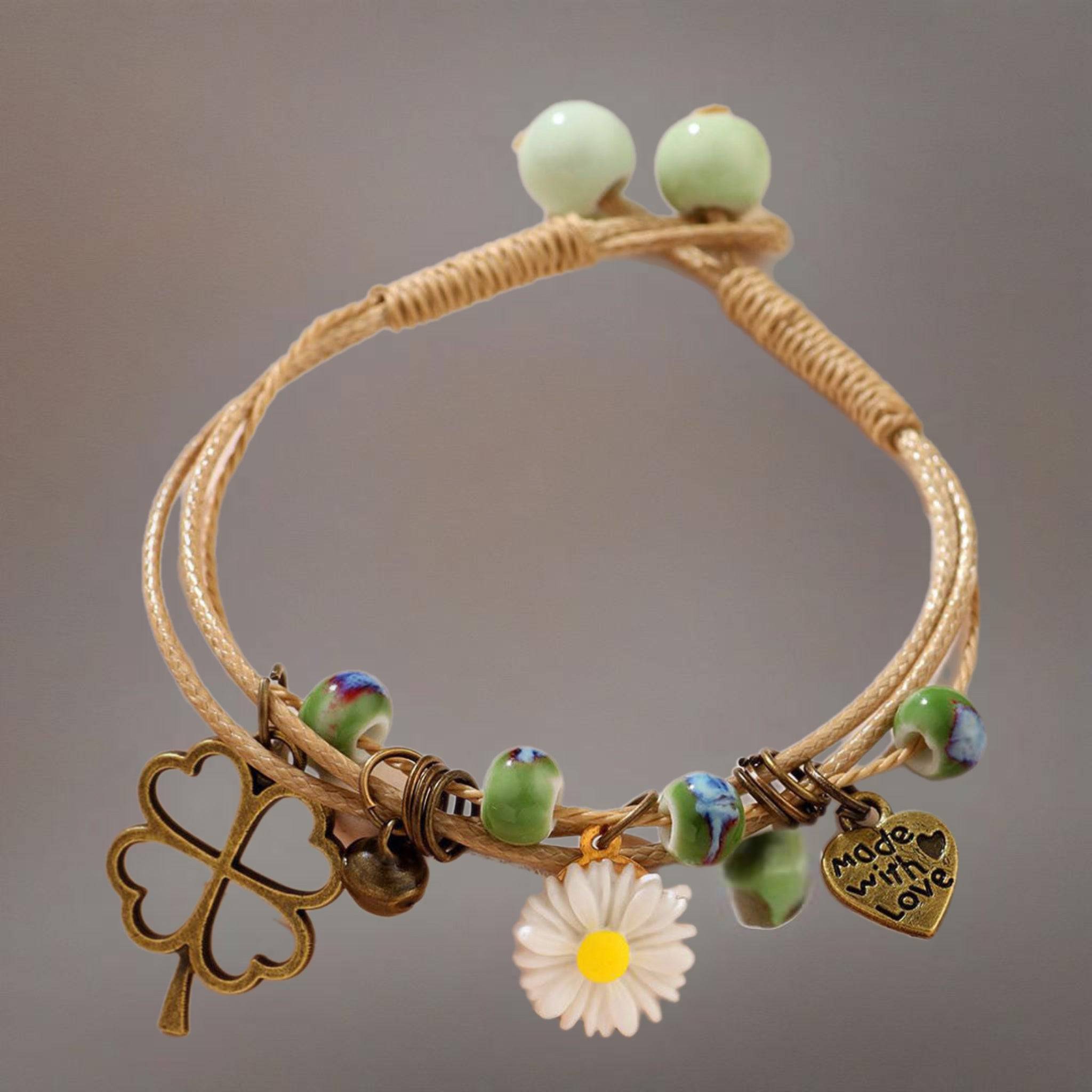 Heart &amp; Flower Charm Bracelet | Hand-Woven