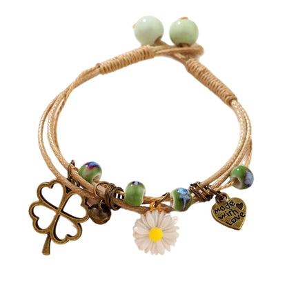 Heart &amp; Flower Charm Bracelet | Hand-Woven