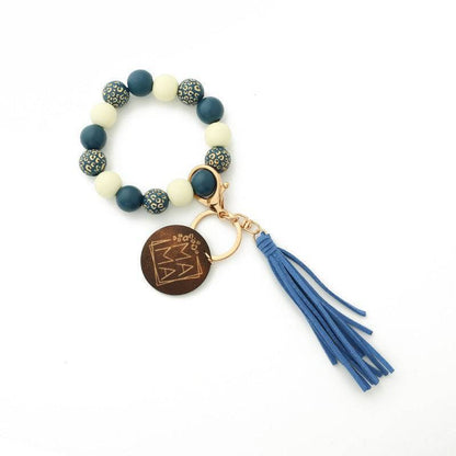 Blue &amp; Leopard Mama Wood Bead Tassel | Bracelet Keychain