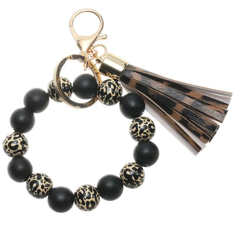 Leopard Wood Bead Tassel | Bracelet Keychain