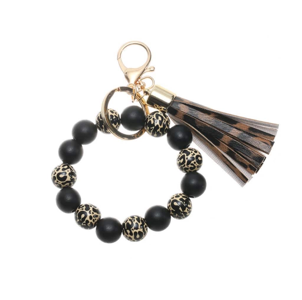 Leopard Wood Bead Tassel | Bracelet Keychain