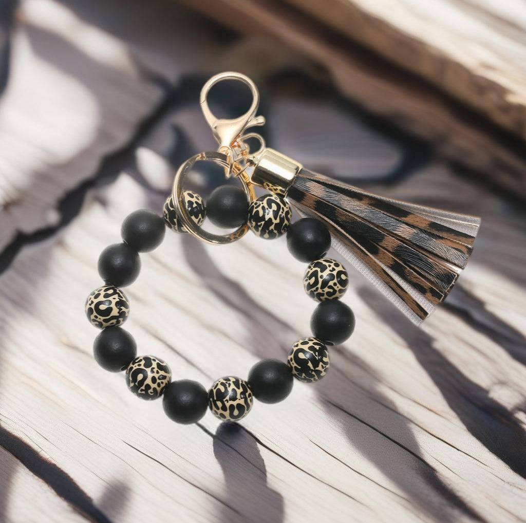 Leopard Wood Bead Tassel | Bracelet Keychain