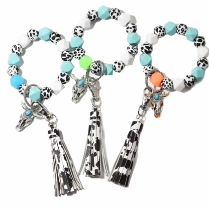 Cow Print Glow in the Dark | Bracelet Tassel Keychain or Card Holder Keychain