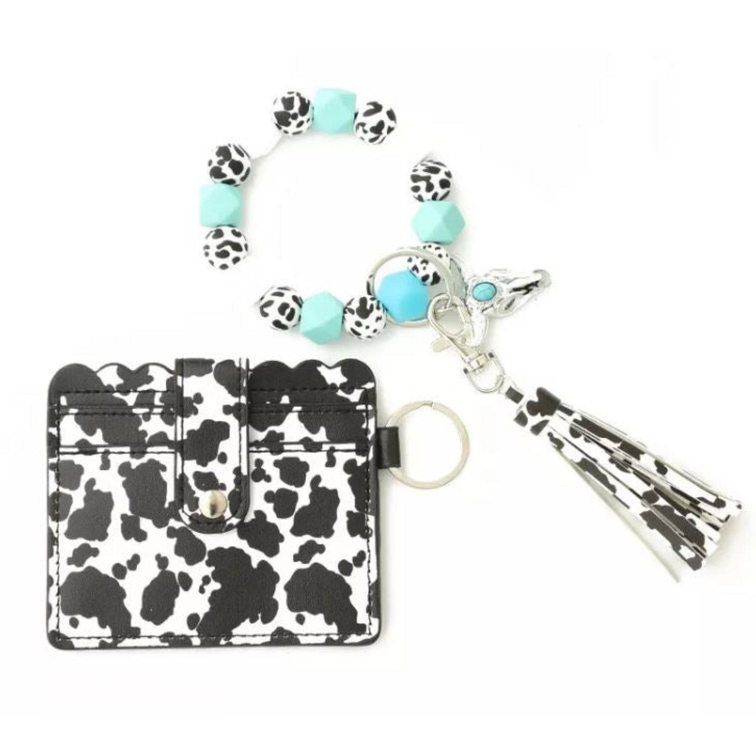 Cow Print Glow in the Dark | Bracelet Tassel Keychain or Card Holder Keychain