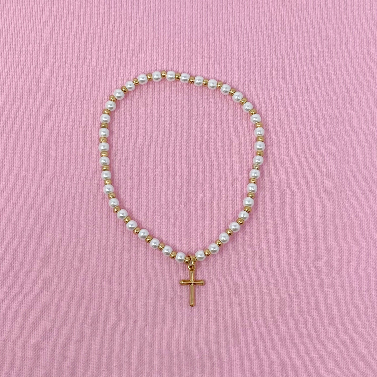 Crystal Beaded Cross Anklet | Gold-Plated Alloy Metal Ankle Bracelet with Semiprecious Stones