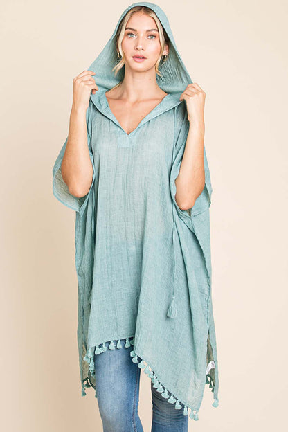 Cotton Bleu by Nu Label Tassel Hem Hooded Cover Up-3