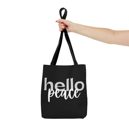 Canvas Tote Bag Hello Peace Motivational Peaceful Aspiration - Grey/white-4