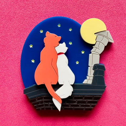 Cartoon Collection - Cat Love on The Rooftop Acrylic Brooch by Makokot Design-1