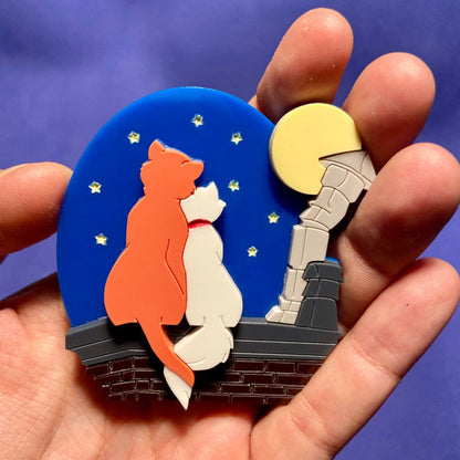 Cartoon Collection - Cat Love on The Rooftop Acrylic Brooch by Makokot Design-3