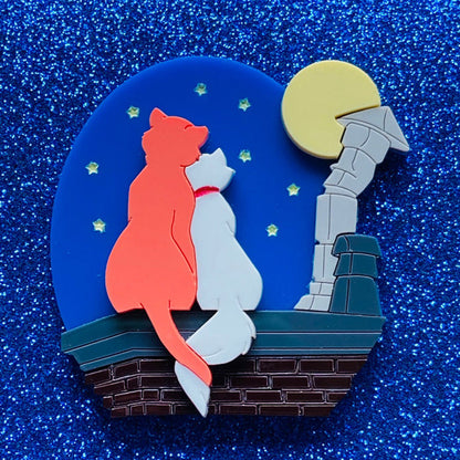 Cartoon Collection - Cat Love on The Rooftop Acrylic Brooch by Makokot Design-4