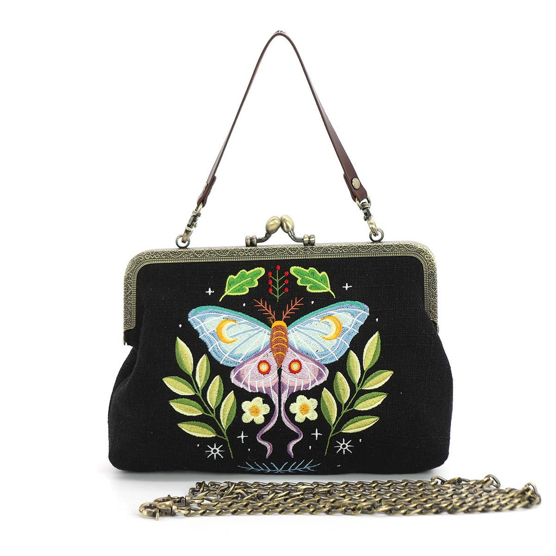 Butterfly Vintage Kisslock Handbag: Black-0