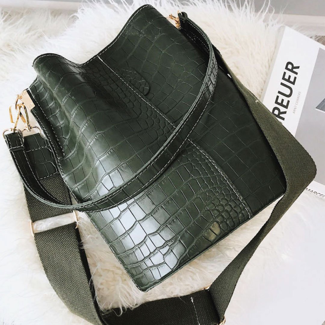 Blake Shoulder Bag -Olive Croc-2