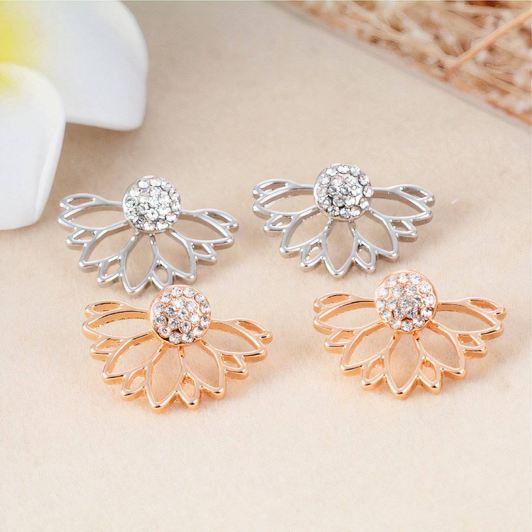 Gold Lotus Crystal Earrings | Lead &amp; Nickel-Free