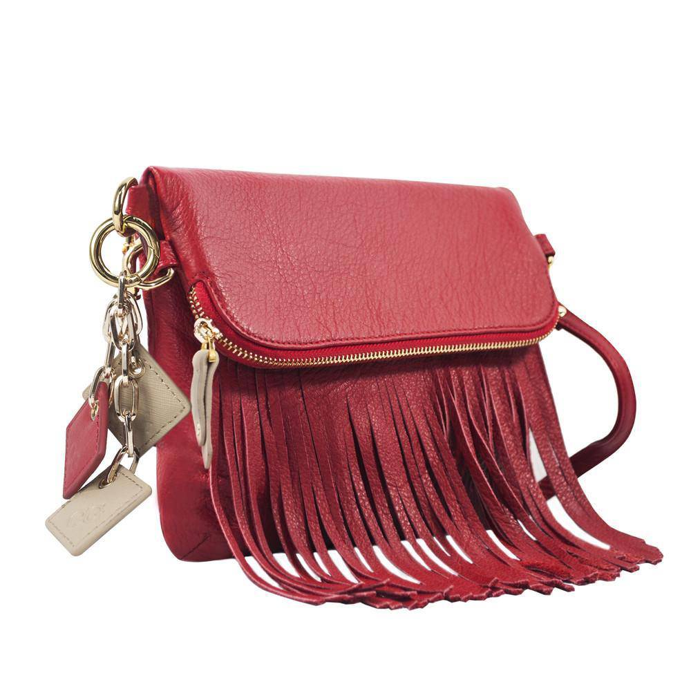 Flamingo Leather Fringe Handbag | Scarlet Red