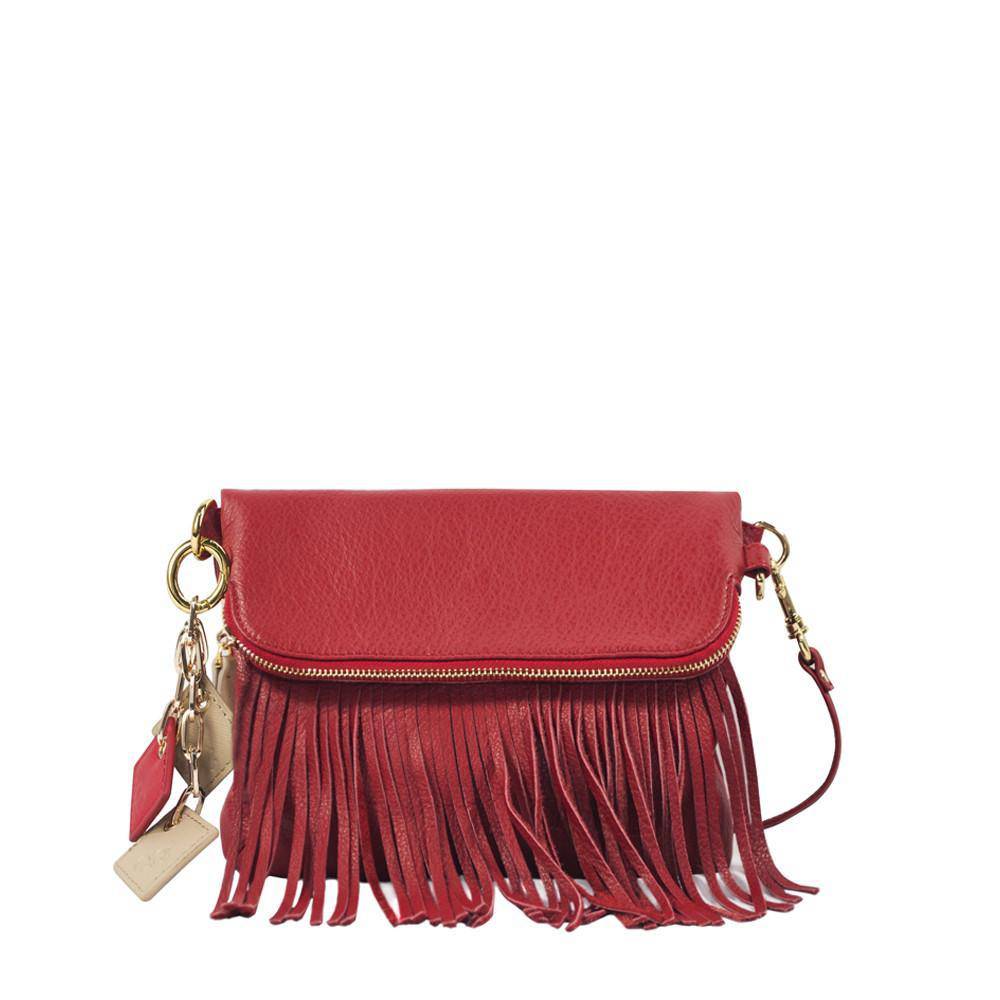 Flamingo Leather Fringe Handbag | Scarlet Red