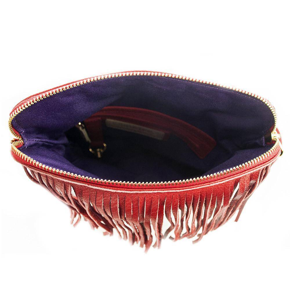 Flamingo Leather Fringe Handbag | Scarlet Red