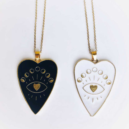 Full Heart Necklace | Moon Phases &amp; Heart Eye | Gold-Plated Metal