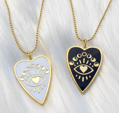 Full Heart Necklace | Moon Phases &amp; Heart Eye | Gold-Plated Metal