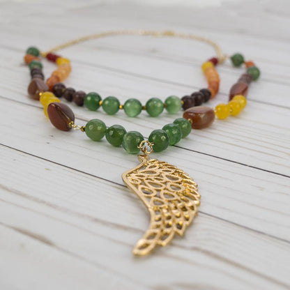 Bo Necklace | Angel Wing Pendant | Base Metal &amp; Beads