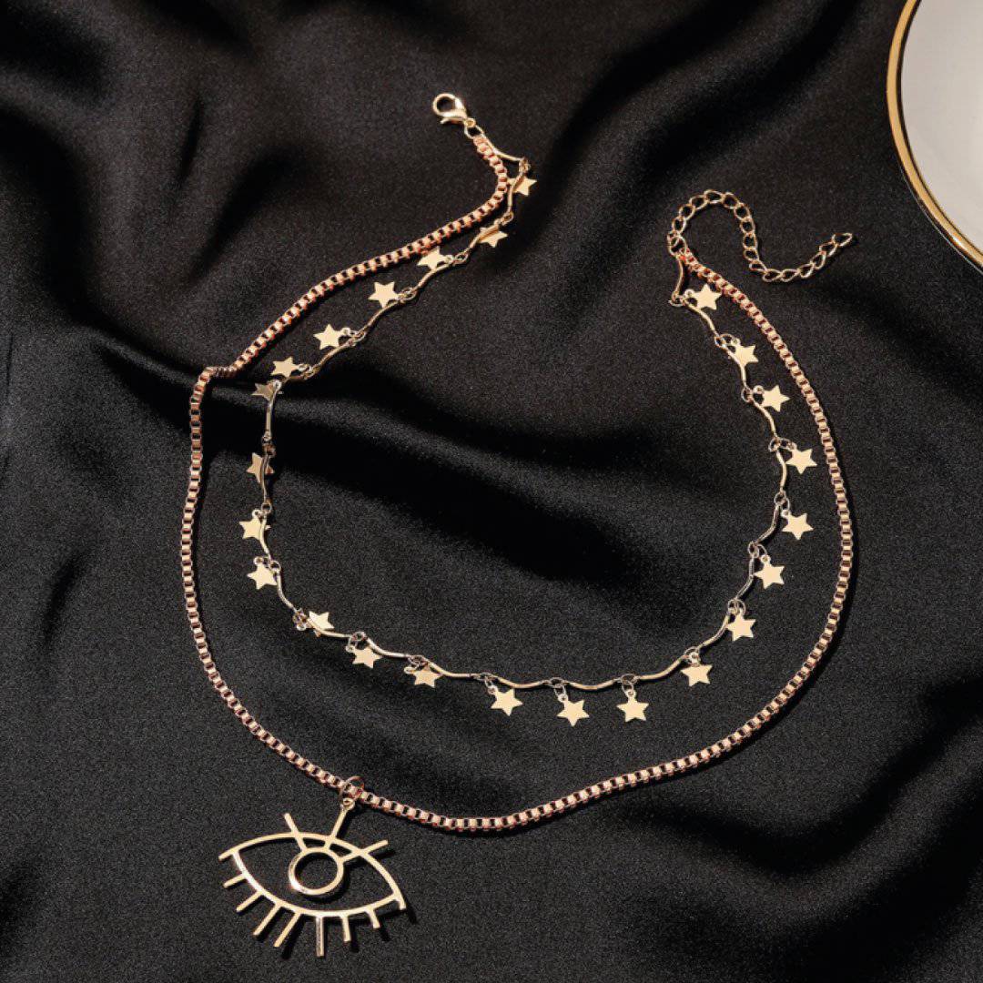 Emme Double-Strand Evil Eye &amp; Star Necklace | Gold-Plated Metal