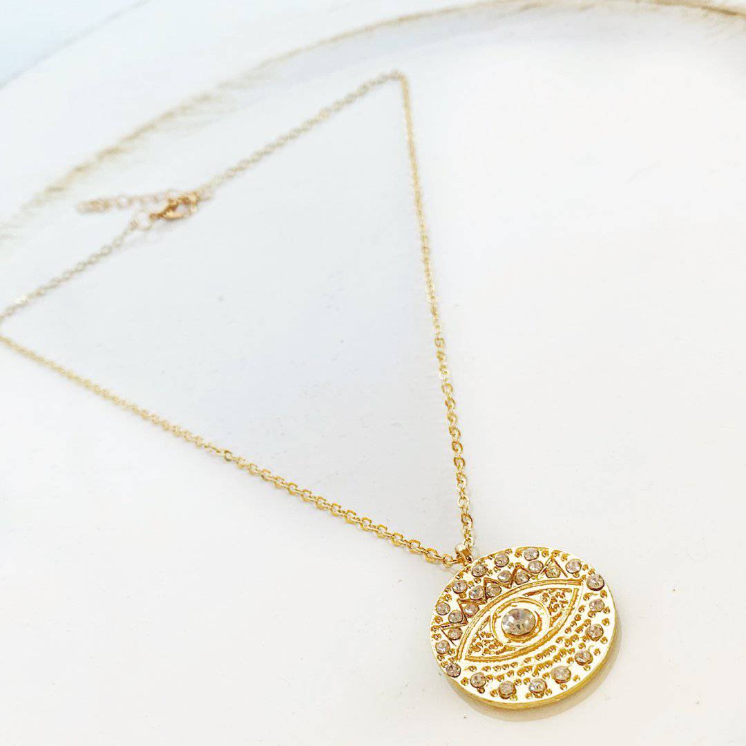 Sparkling Eye Coin Necklace | Gold-Plated Metal