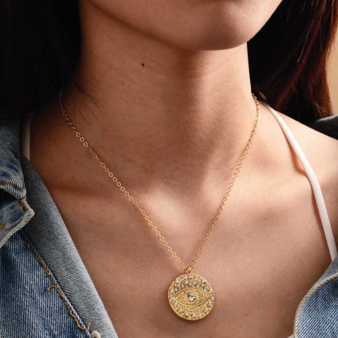 Sparkling Eye Coin Necklace | Gold-Plated Metal